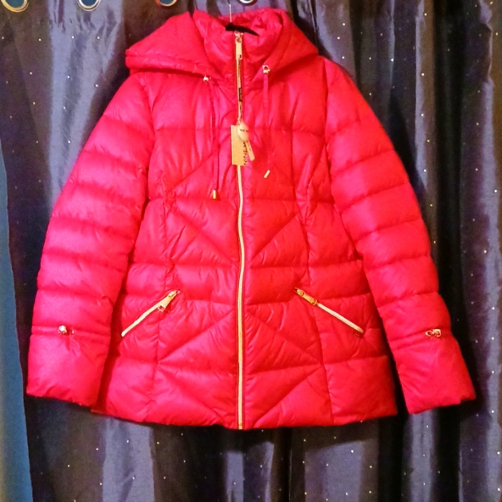 Women's Nine West Large Red Hooded Parka Jacket.